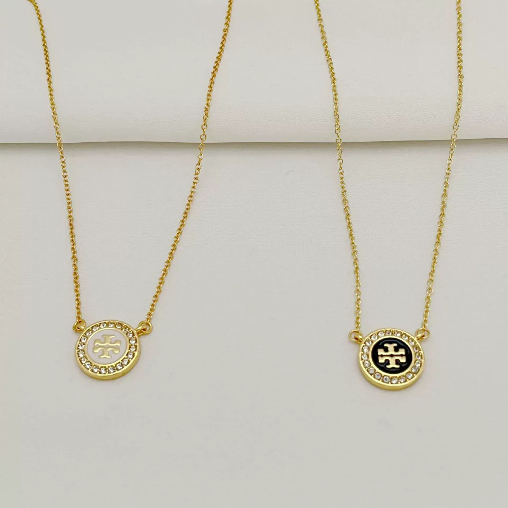 Tory Burch Round Rhinestone Enamel Metal Necklace